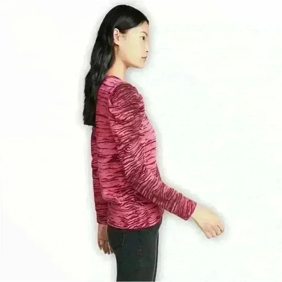 Pam & Gela Pink Tiger Print Puff Sleeve Sweatshirt Medium EUC! - Picture 2 of 9